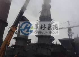 4×75T燃煤锅炉石灰石膏法脱硫塔吊装完成